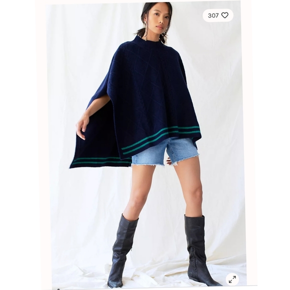 💯%Free people Harbour Stripe Cable Poncho - Picture 5 of 12
